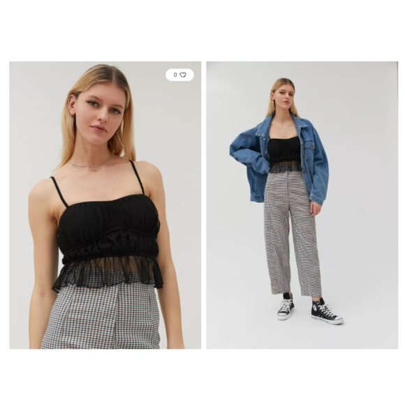 Urban Outfitters UO Zoe Mesh Peplum Cami Sheer Bralette Crop Top Ruffle XS - Picture 1 of 6